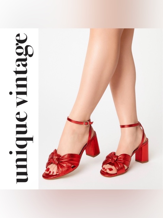 Unique Vintage Shoes - Unique Vintage Ruby Red Slingback Bow Retro Heels, Size 7, New in Box!